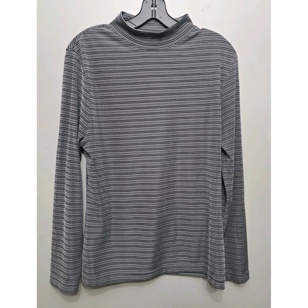 Classic Blues By Wrangler Black White Striped Long Sleeve Stretch Shirt Womens M